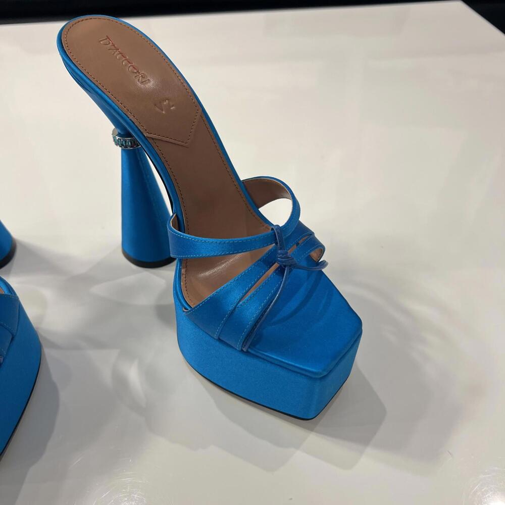 $1195 D'Accori Sienna  Satin Platform Mules Sky High size 38.5 - Picture 4 of 13